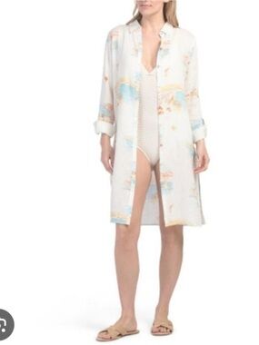 Calypso St. Barth long button down beach shirt dress / cover-up - XL